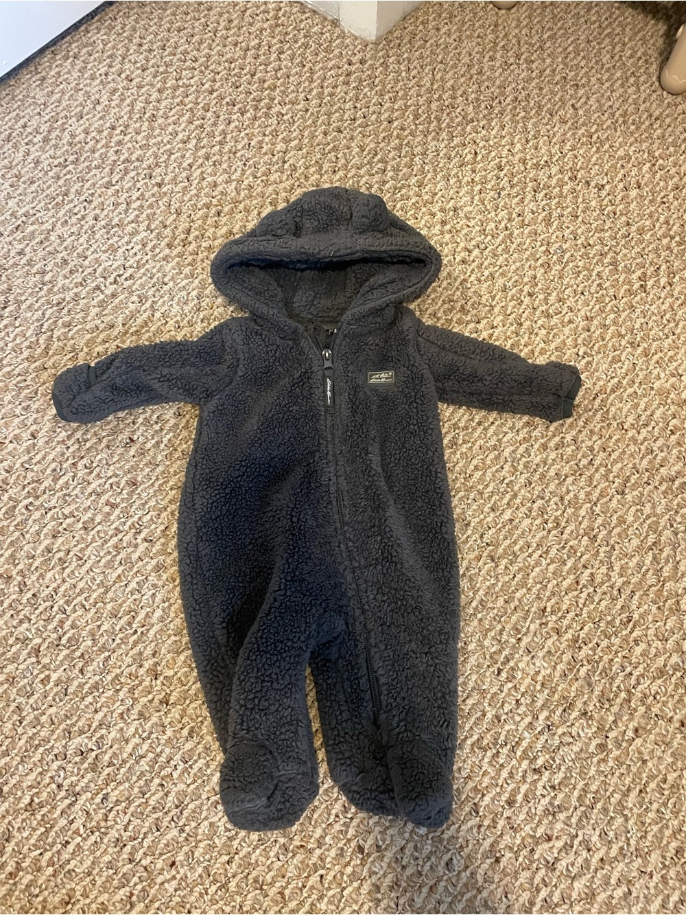 Eddie Bauer Black Hooded Sherpa Footed One-Piece